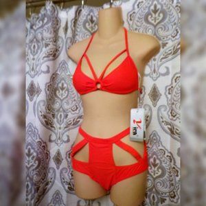 *Neon Orange Cut-Out Bikini Swimsuit- Size S